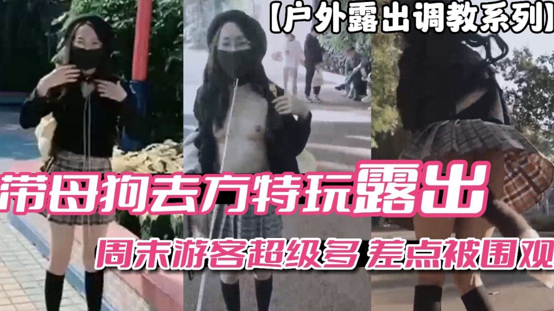 【户外露出调教系列】带母狗去方特玩露出周末游客多差点被围观